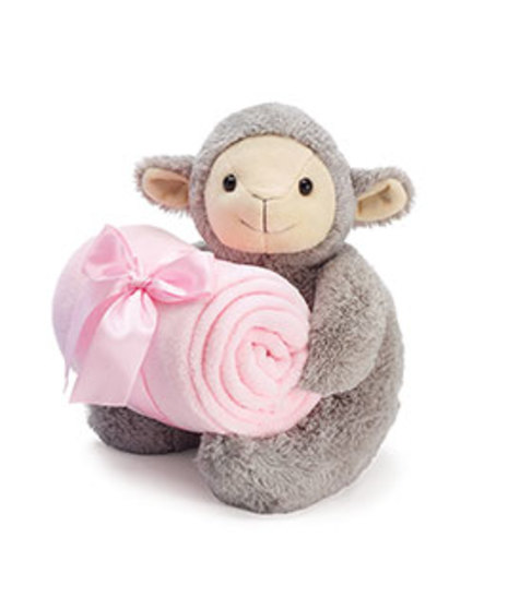 Plush Lamb with Pink Blanket
