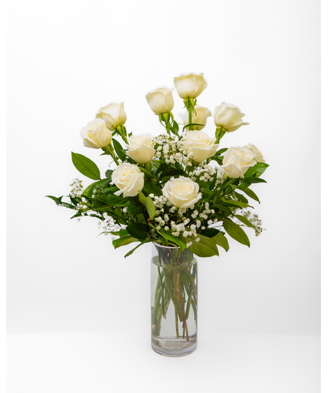 1 Dozen White Long Stem Roses, White Roses
