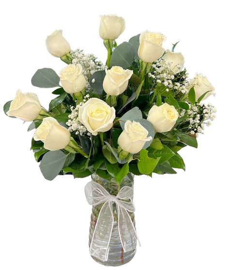 1 Dozen White Long Stem Roses, White Roses