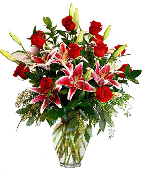 Red Roses with Stargazers